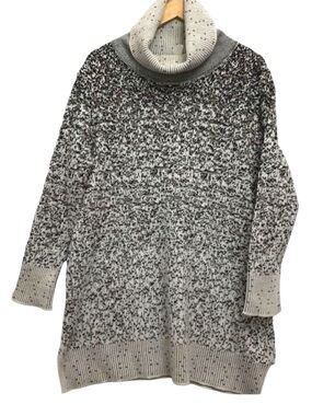 MARLA Wynne knit chunky sweater cowl neck wool blend grey black ecru white 1X